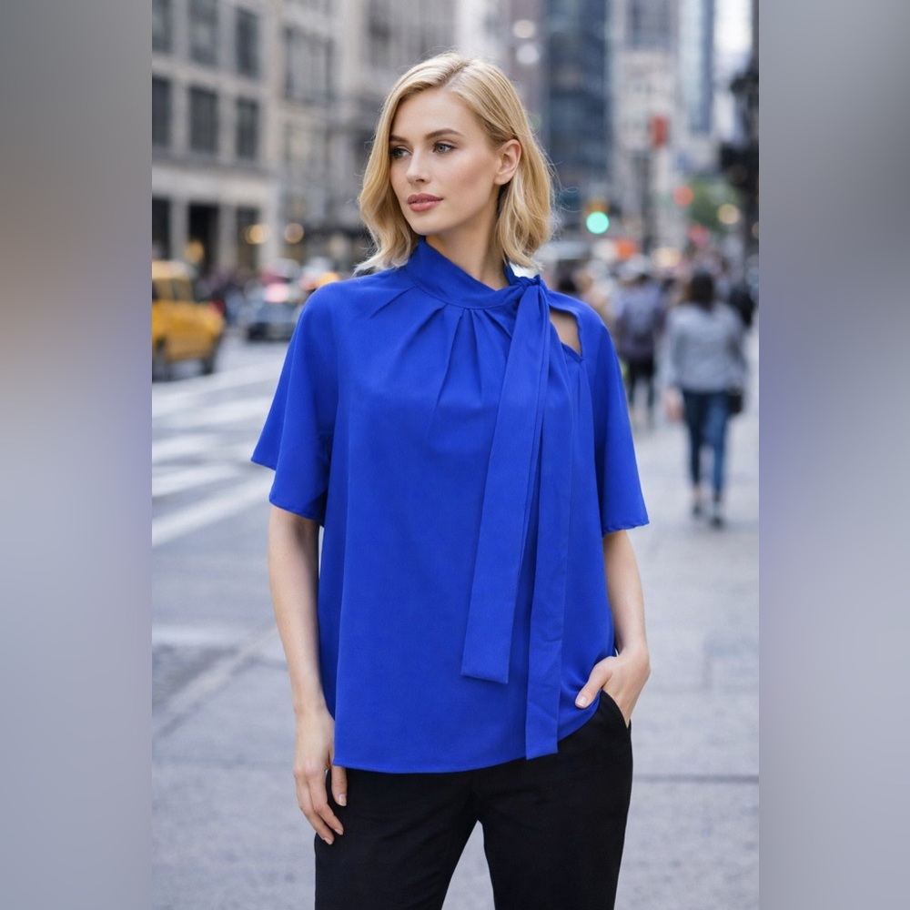 SHEIN Cobalt Blue Blouse with Tie Accent M NWOT